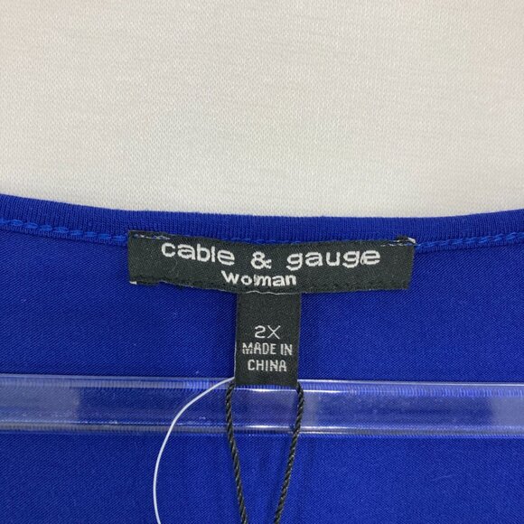 New Cable & Gauge 2X Navy Stretch Knit Asymmetric Hem Long Sleeve Tunic Romantic - Picture 2 of 8